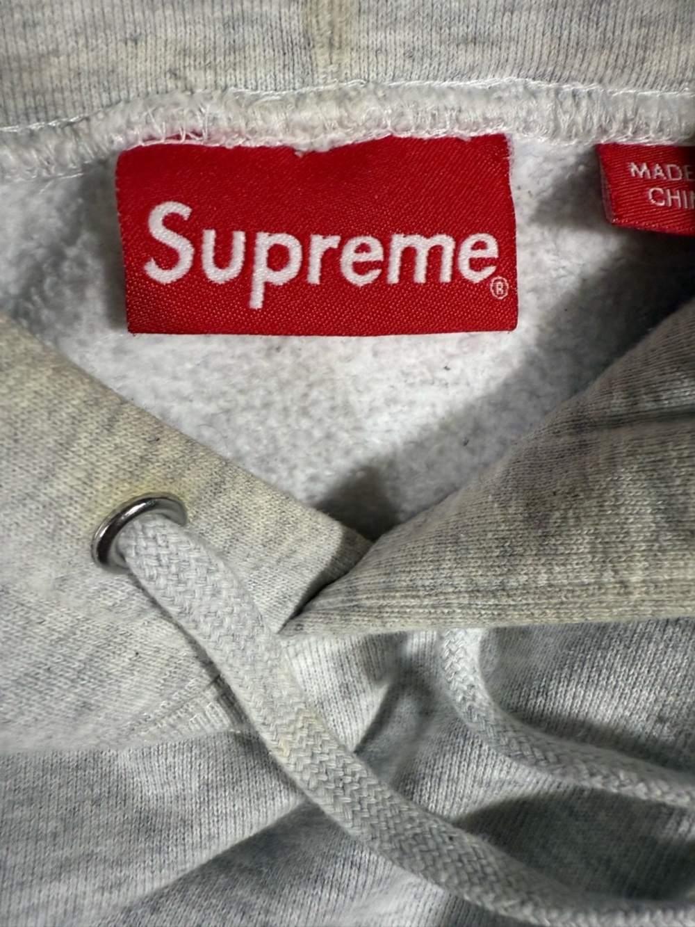 Supreme Heather Grey Hoodie with Red Box Tag